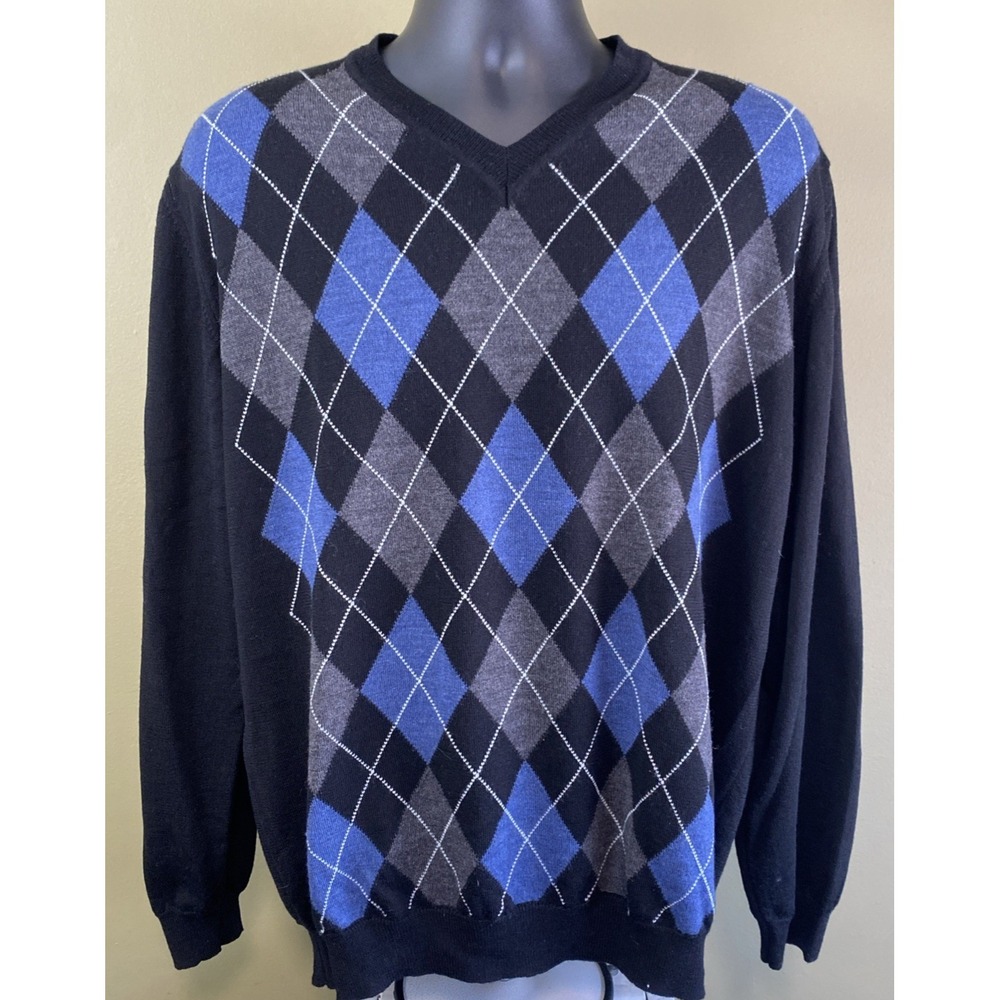 Mario Gilberti Made in Italy Merino Wool Sweater Argyle Size XL Preppy Grampacor